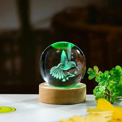 Eternal Flight: 3D Hummingbird Crystal Ball Lamp – Elegant Decor & Photography Prop