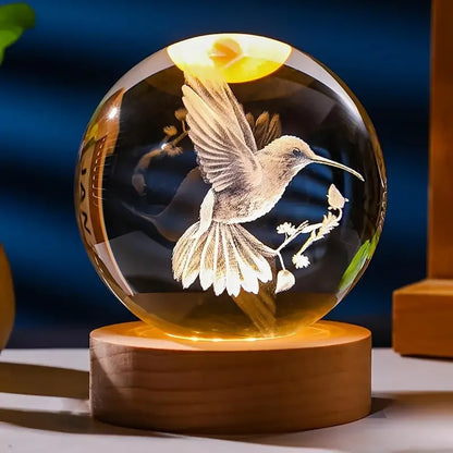 Eternal Flight: 3D Hummingbird Crystal Ball Lamp – Elegant Decor & Photography Prop