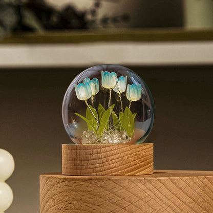 Elegant Tulip Night Light – Glass & Wood Decorative Lamp for Home & Gifts