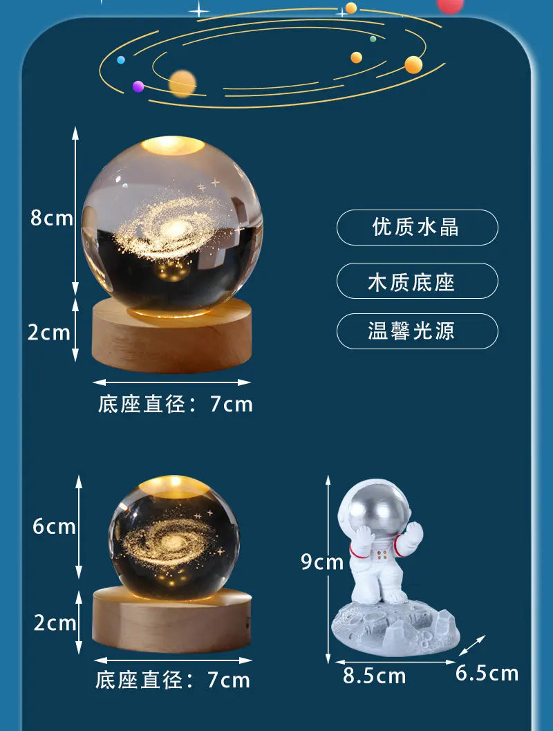 Galactic Glow: 3D Crystal Planetary Night Light – Captivating Decor with Astronomical Charm