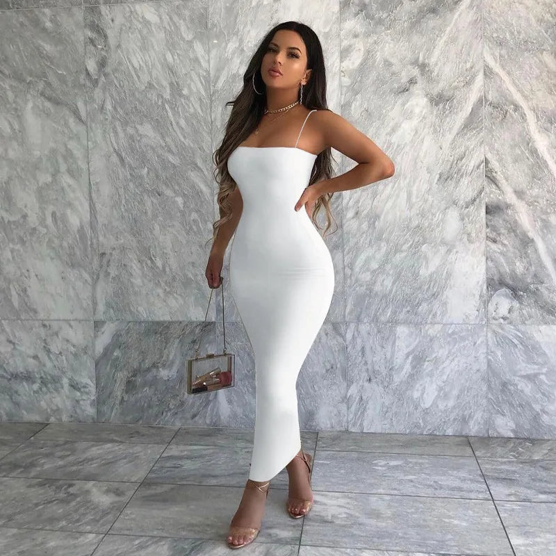 Elegant Strap Bodycon Midi Dress - Classic White & Black Style - Pals Moda