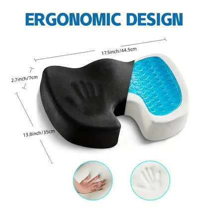 Ergonomic Memory Foam Seat Cushion with Cooling Gel – Tailbone & Back Support for Office, Car, and Gaming Chairs