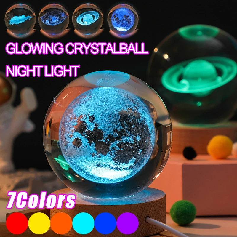 Galactic Glow: 3D Crystal Planetary Night Light – Captivating Decor with Astronomical Charm