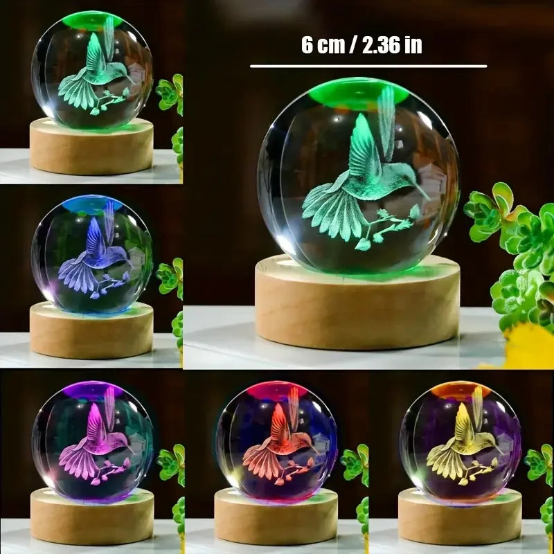 Eternal Flight: 3D Hummingbird Crystal Ball Lamp – Elegant Decor & Photography Prop